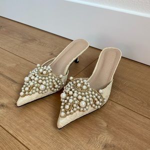 Pearl Embellished Kitten Heels